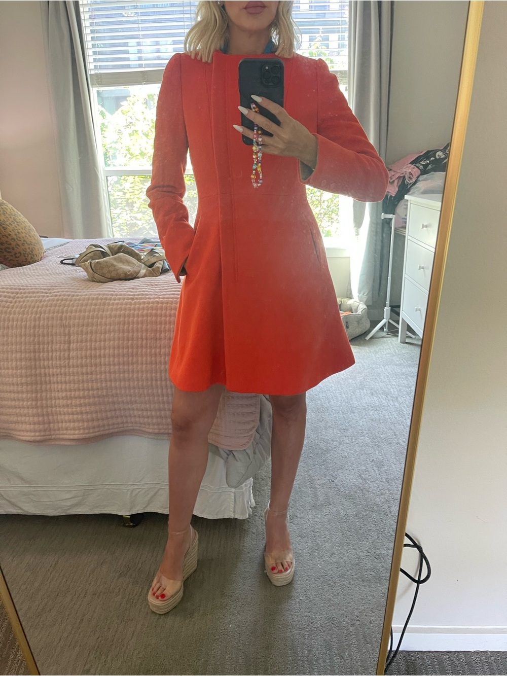 Beautiful like New Orange Wool Fit & Flare Mini Dress Coat Size S